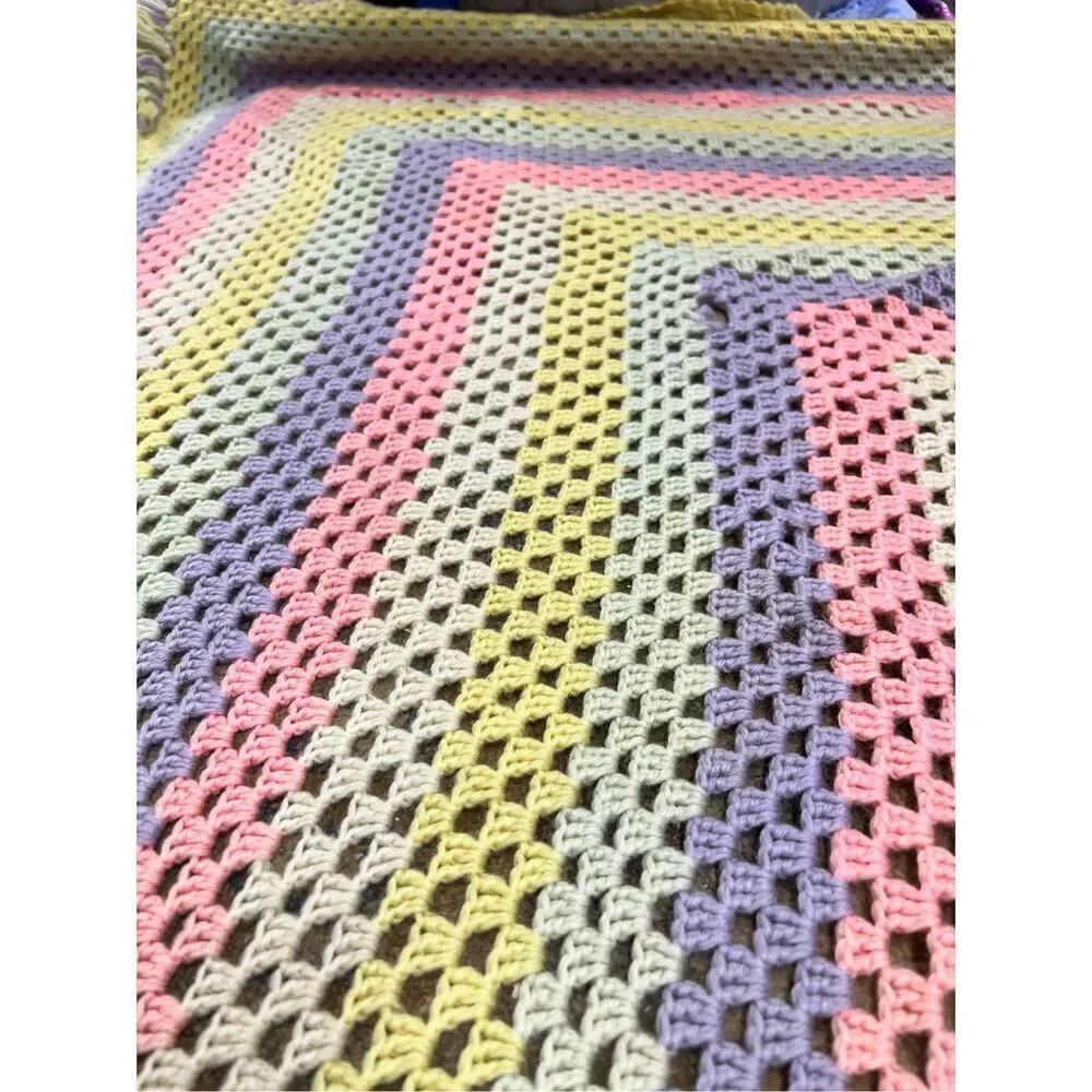 Multicolor Striped Fringe Knitted Blanket Size 80” x 83”